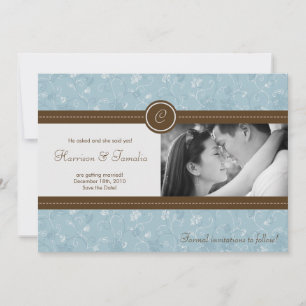 5x7 Blue Floral Photo Save the Date Announcement