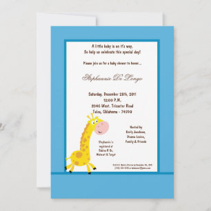 5x7 Blue Giraffe Baby Shower Invitation