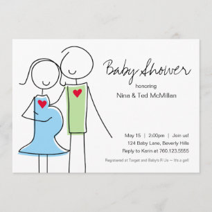 5x7 Blue & Green Coed Baby Shower Invitations