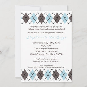 5x7 Blue Grey Argyle Punk Baby Shower Invitation