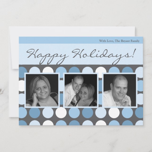 5x7 Blue Grey Polka Dot Poka PHOTO Christmas Card (Front)