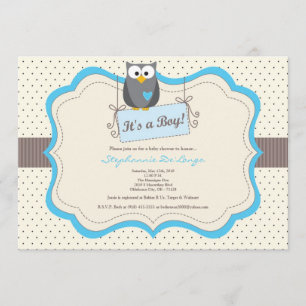 5x7 Blue Hoot Owl Woodland Baby Shower Invitation