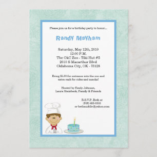 5x7 Blue Kid Boy Chef Birthday Party Invitation