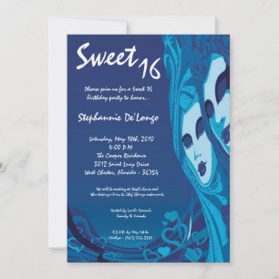 5x7 Blue Masquerade Sweet 16 Birthday Invitation