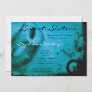 5x7 Blue Masquerade Sweet 16 Birthday Invitation