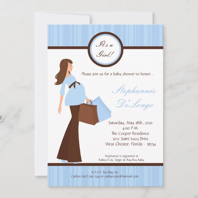 5x7 Blue Modern Mod Mom Baby Shower Invitation (Front)
