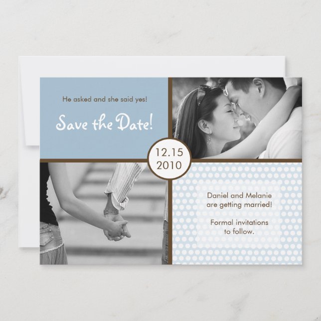 5x7 Blue Polkadot Photo Save the Date Announcement (Front)