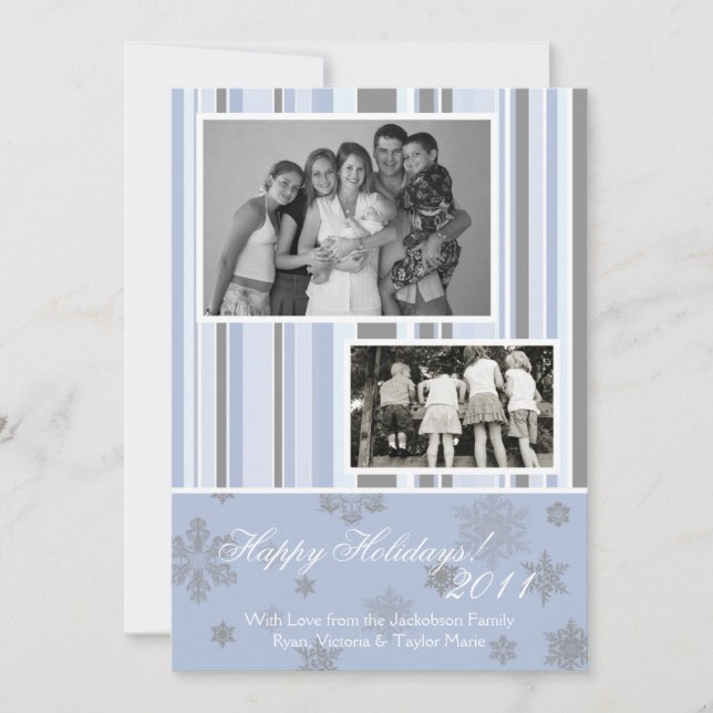 5x7 Blue & Silver Snowflake PHOTO Christmas Card (Front)