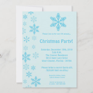 5x7 Blue Snowflakes Christmas Party Invitation