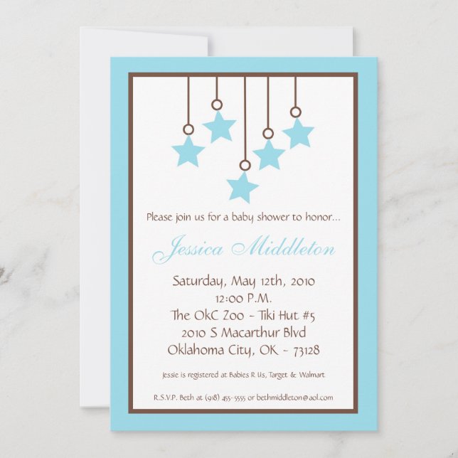 5x7 Blue Star Mobile Baby Shower Invitation (Front)
