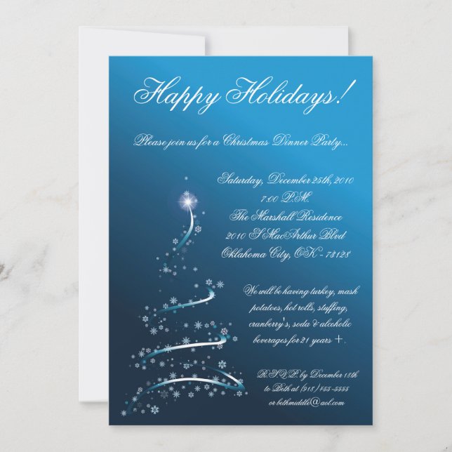 5x7 Blue XMAS Tree Christmas Party Invitation (Front)