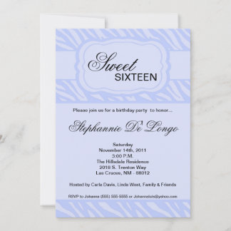 5x7 Blue Zebra Print Birthday Party Invitation