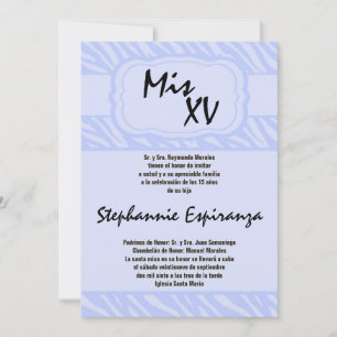 5x7 Blue Zebra Print Quinceanera 15 Invitation
