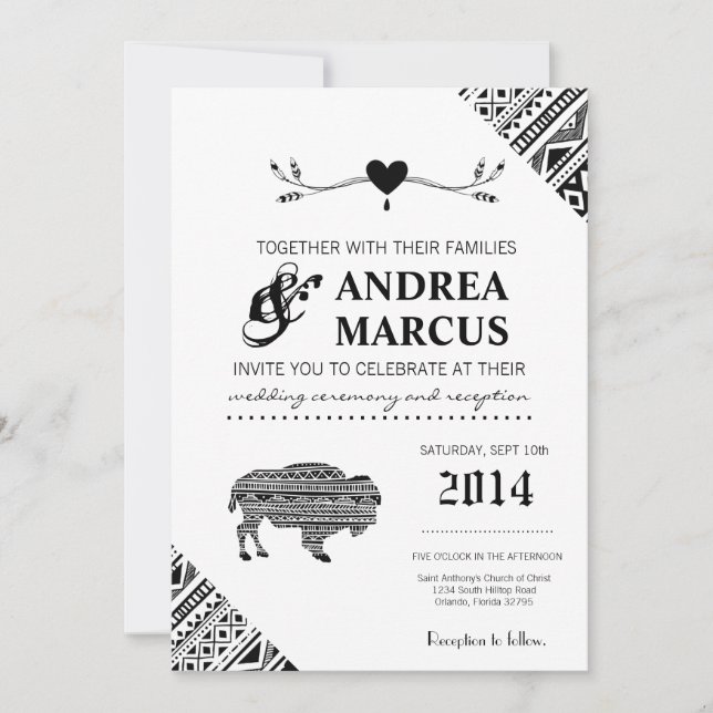 5x7 Boho Buffalo Tribal Pattern Bohemian Arrows Invitation (Front)