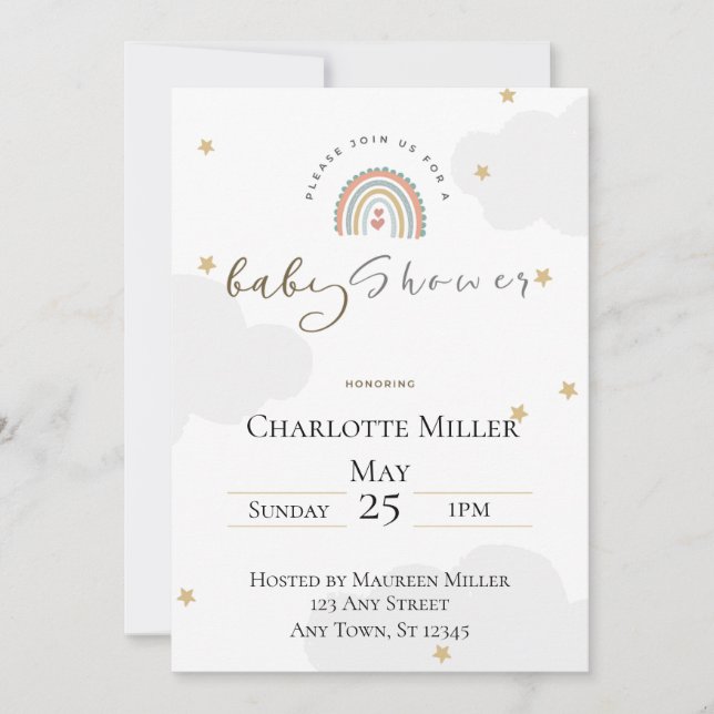5x7 Boho Rainbow Baby Shower Invitation (Devant)