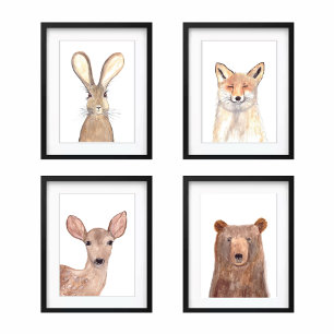 5x7 Bois mignon Aquarelle Forêt Animaux ensemble