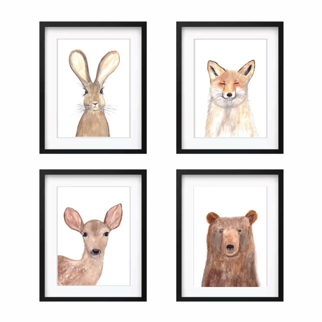 5x7 Bois mignon Aquarelle Forêt Animaux ensemble (Créateur téléchargé)