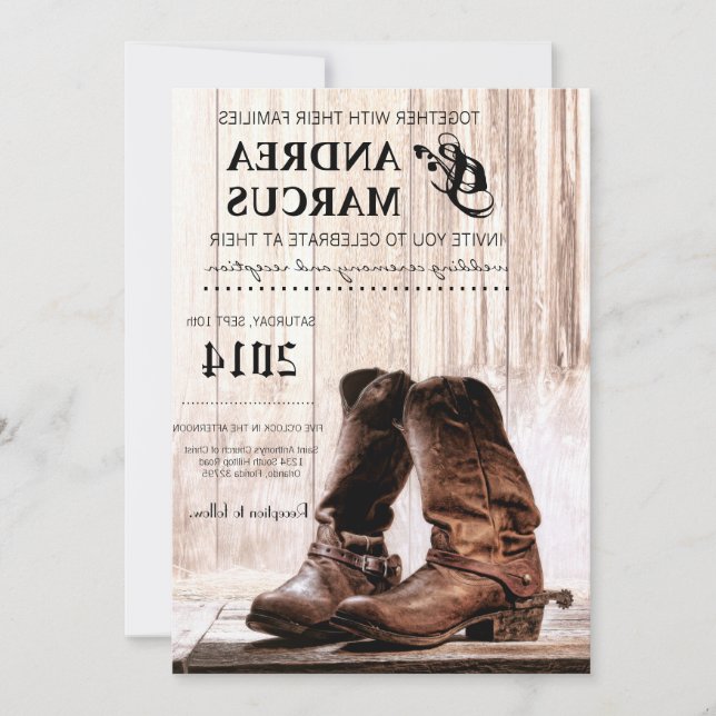 5x7 Boots Country Rustic WesternWedding Invitation (Devant)
