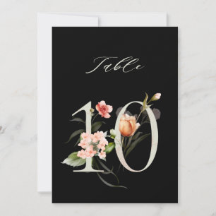 5x7 Botanical Floral Number 10, Black Table Number