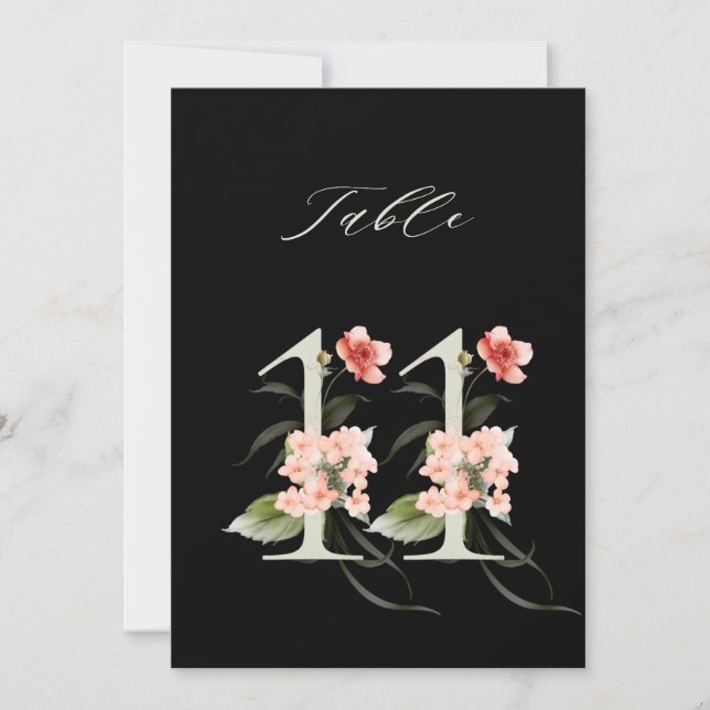 5x7 Botanical Floral Number 11, Black Table Number (Front)