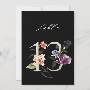 5x7 Botanical Floral Number 13, Black Table Number