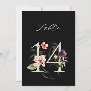 5x7 Botanical Floral Number 14, Black Table Number