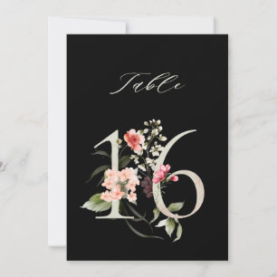 5x7 Botanical Floral Number 16, Black Table Number