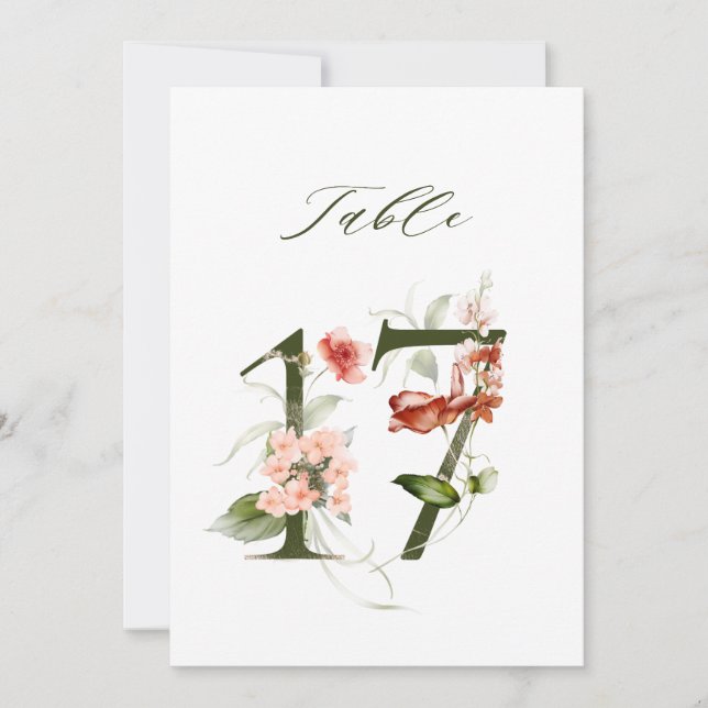 5x7 Botanical Floral Number 17, Table Number (Front)