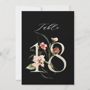 5x7 Botanical Floral Number 18, Black Table Number