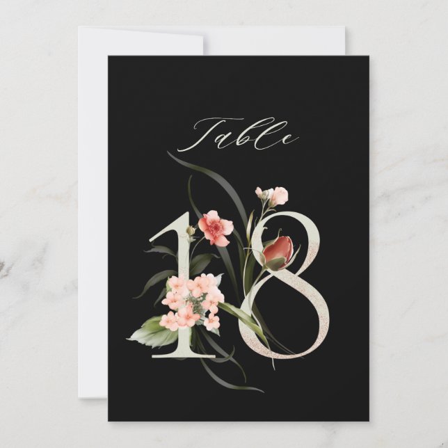 5x7 Botanical Floral Number 18, Black Table Number (Front)