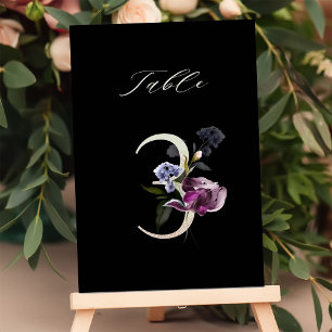5x7 Botanical Floral Number 3, Black Table Number