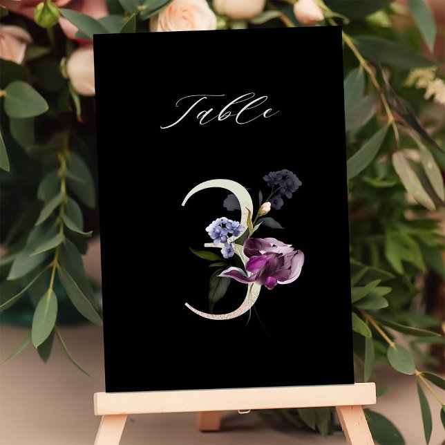 5x7 Botanical Floral Number 3, Black Table Number (Creator Uploaded)