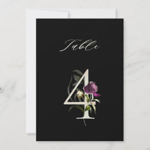 5x7 Botanical Floral Number 4, Black Table Number
