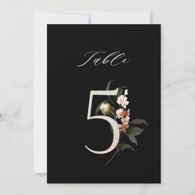5x7 Botanical Floral Number 5, Black Table Number (Front)