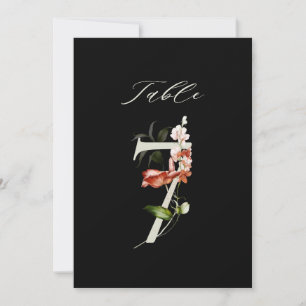 5x7 Botanical Floral Number 7, Black Table Number