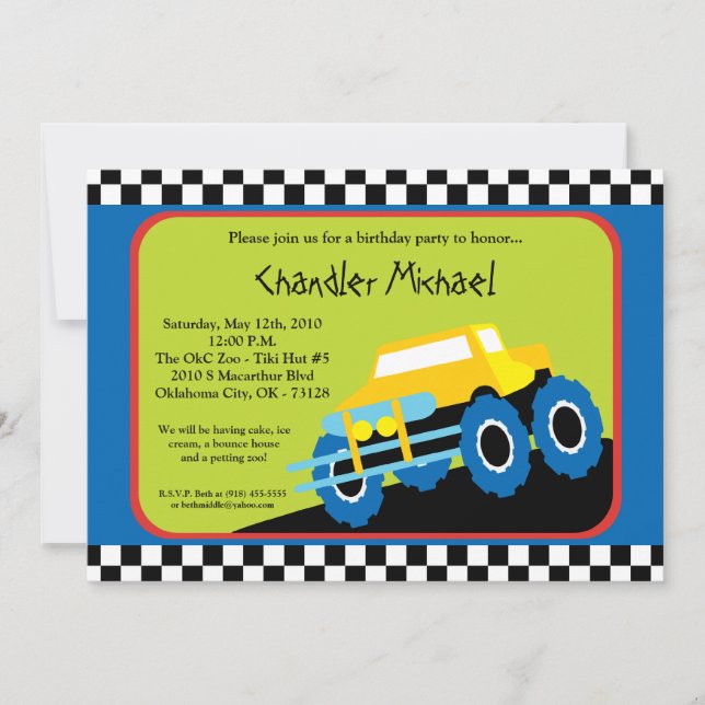 5x7 Boy 4x4 ATV Truck Birthday Party Invitation (Front)