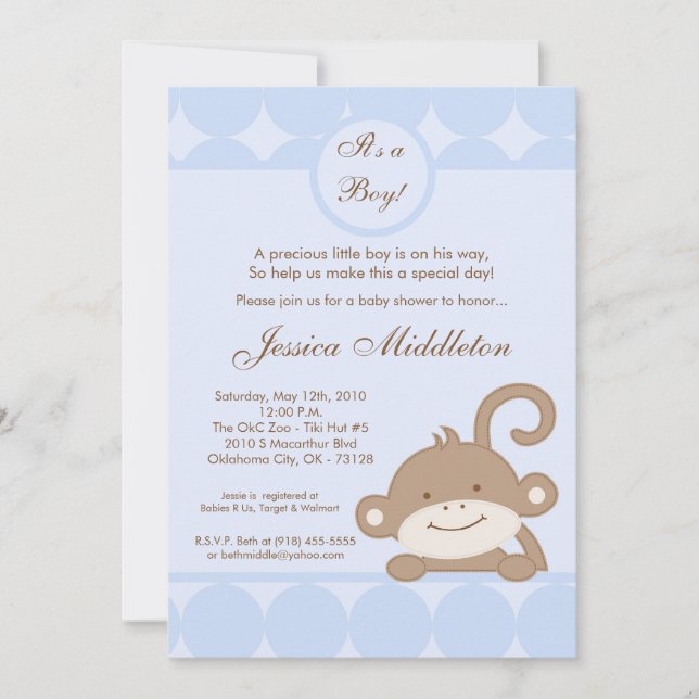 5x7 Boy Blu PolkaDot Baby shower Invitation (Devant)