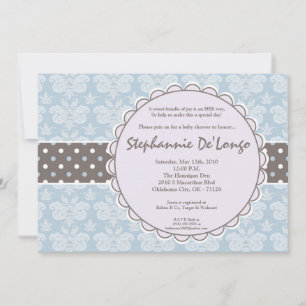 5x7 Boy Blue Damask Lace Baby Shower Invitation
