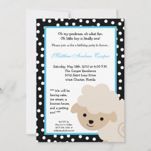 5x7 Boy Blue Farm Sheep Invitation à la fête d'ann