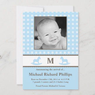 5x7 Boy Blue Monogram Faire-part de naissance PHOT