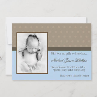 5x7 Boy Blue Polka Dot PHOTO Birth Announcement