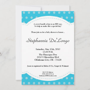 5x7 Boy Blue Polkadot Poke Baby Shower Invitation
