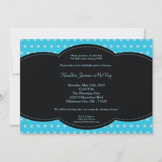 5x7 Boy Blue Polkadot Poke Invitation d'anniversai (Devant)