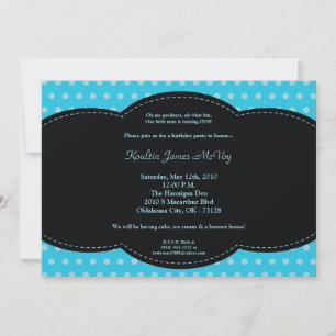 5x7 Boy Blue Polkadot Poke Invitation d'anniversai