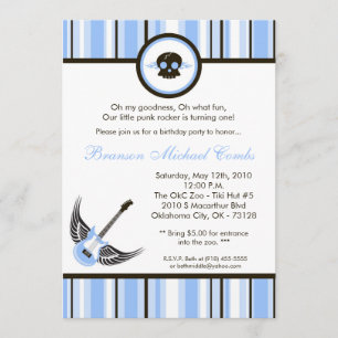 5x7 Boy Blue Punk Rocker Birthday Party Invitation