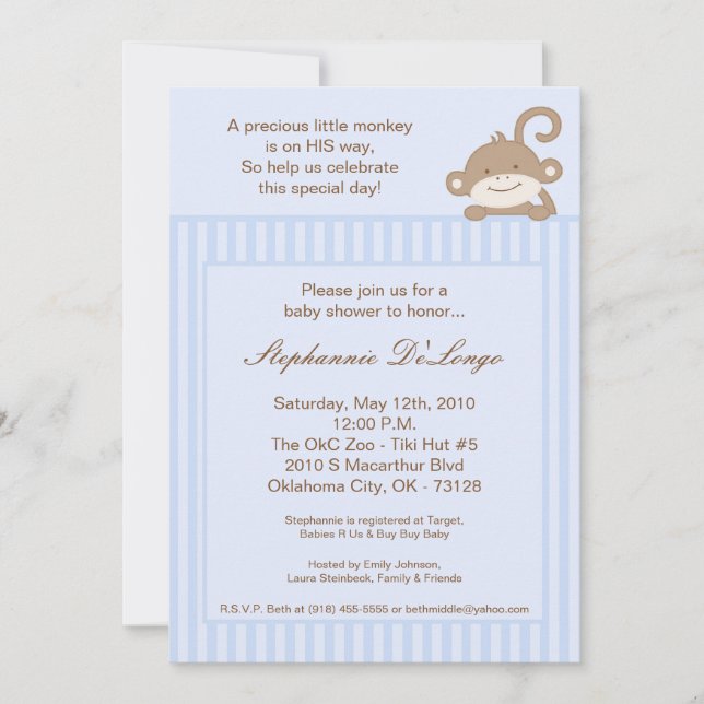 5x7 Boy Blue Stripe Baby shower Invitation (Devant)