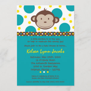 5x7 Boy Modern Mod Monkey Baby Shower Invitation