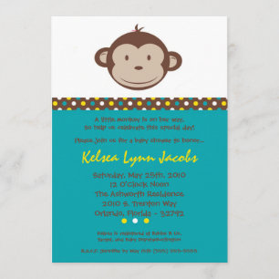 5x7 Boy Modern Mod Monkey Baby Shower Invitation