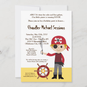 5x7 Boy Pirate Ship Anniversaire Fête Invitation