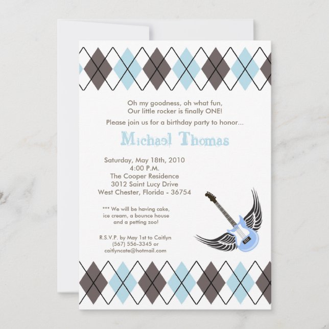 5x7 Boy Punk Rock Guitar Birthday Party Invitation (Front)